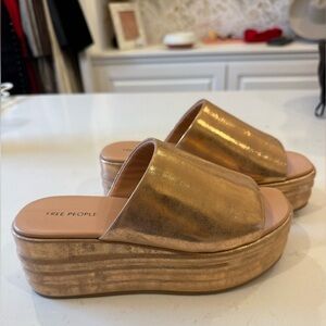 Free People Metallic Gold Platform Slides